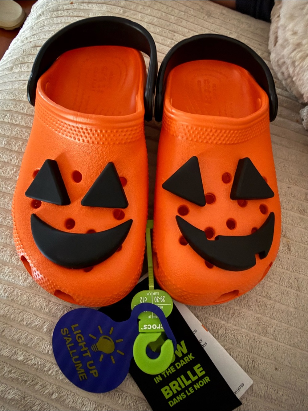 CROCS Kids Orange Clog Sandals with Black Pumpkin Faces
